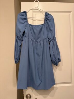 Light Blue Embroidered Square-Neck Mini Dress